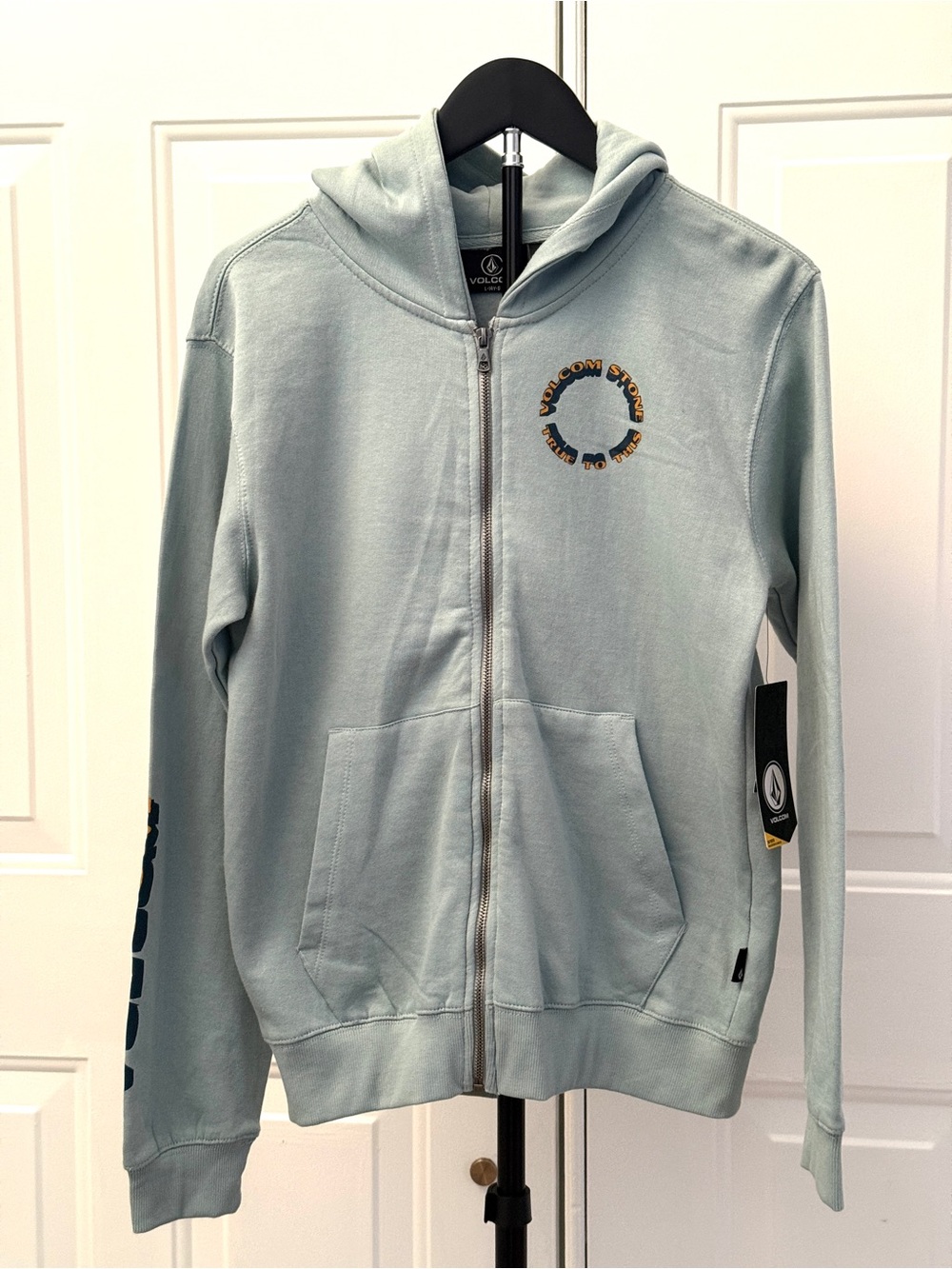 Volcom Kids Aqua Zip-Up Hoodie with Sleeve Logo